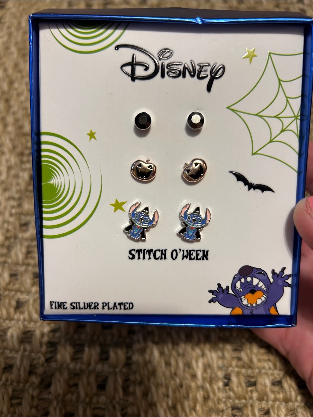 Disney Stitch O'Ween Kids Earring Set - Blue, Silver & Black